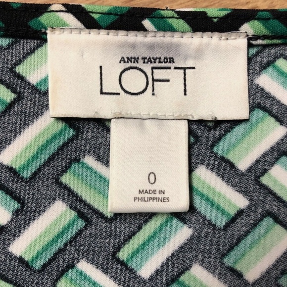 Ann Taylor LOFT Green Black Weave Print Knit 3/4 Sleeve Casual Poly Knit Dress~0 - Picture 10 of 12